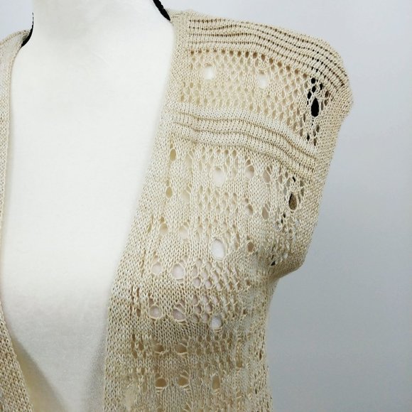 One World Open Weave Cream Knit Duster Size Medium - Picture 2 of 6